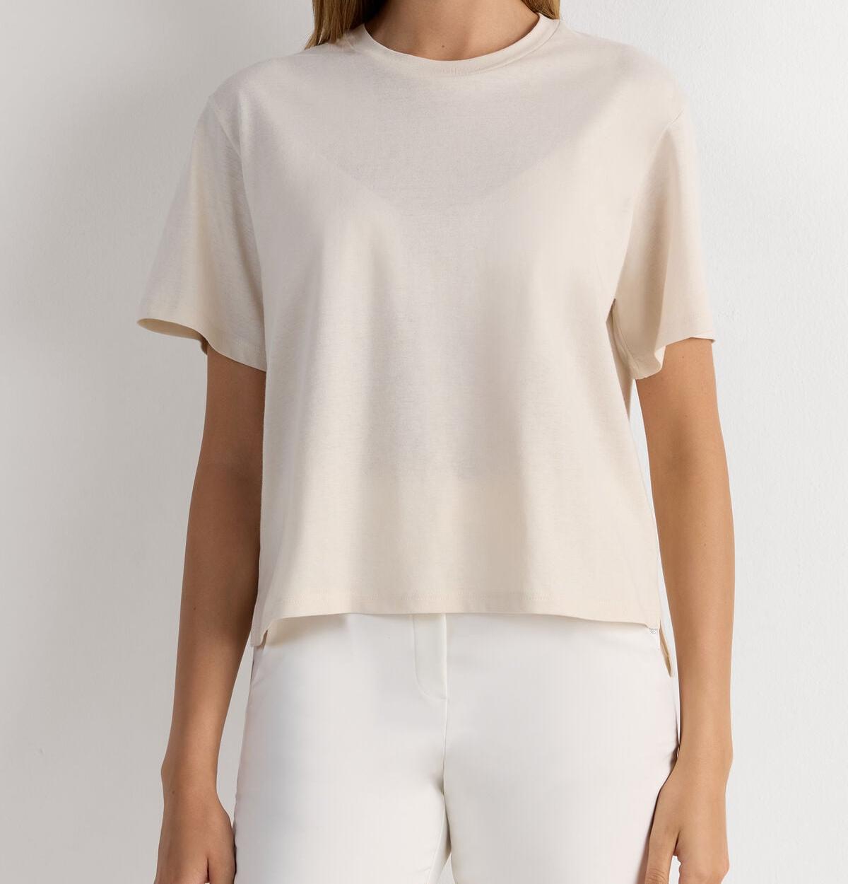 Boxy Fit Cotton Short Sleeve Top – Dusty White