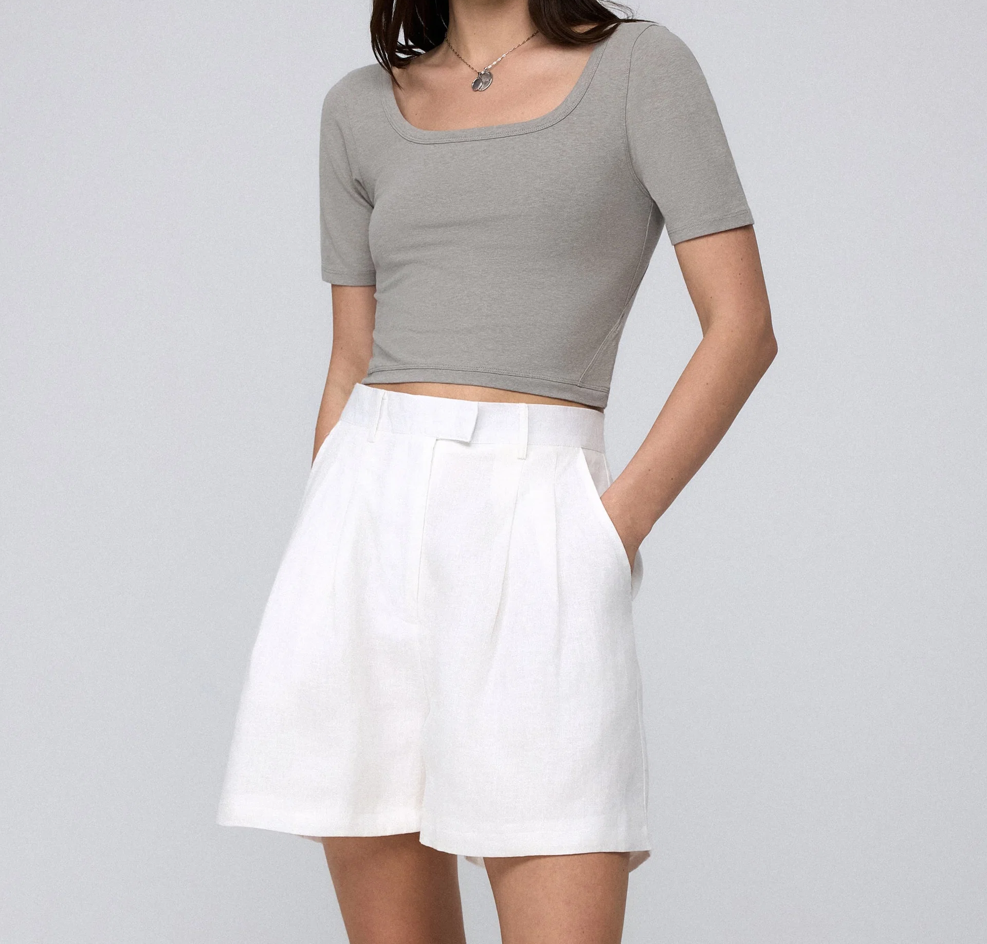 Classics Squareneck Cropped T-Shirt – Gray