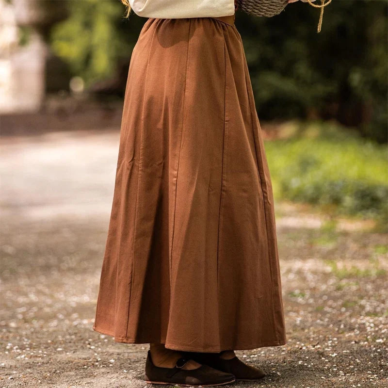 Tobacco Brown Heavy Cotton Full-Length Flowing Skirt