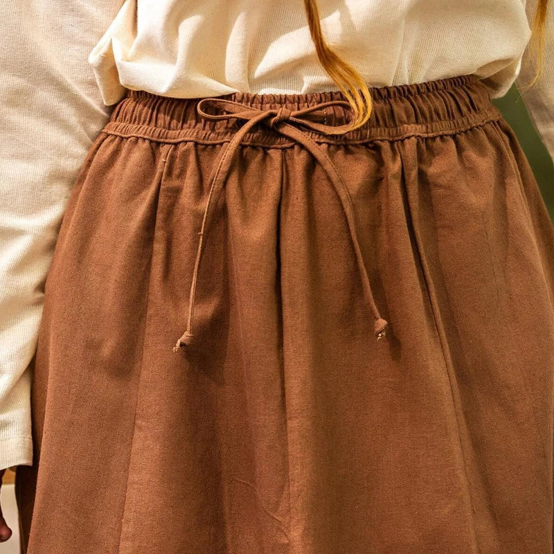 Tobacco Brown Heavy Cotton Full-Length Flowing Skirt