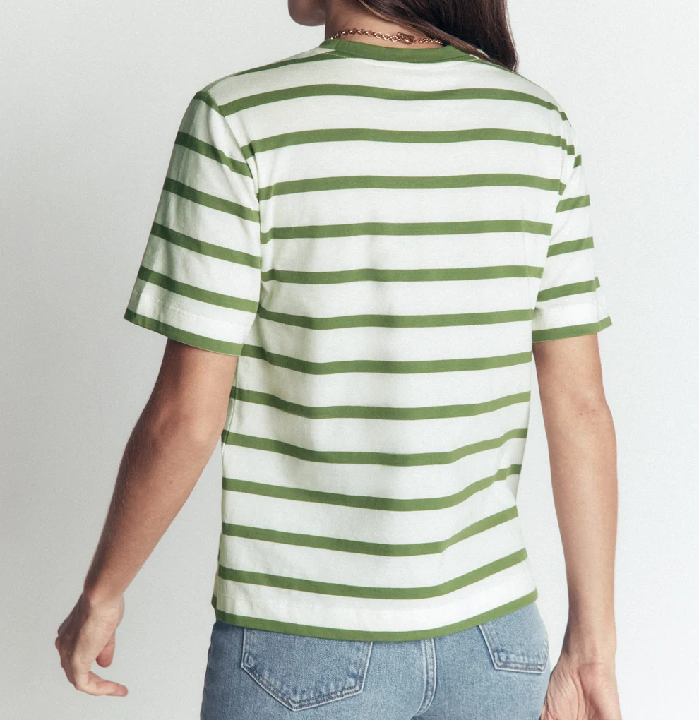 Relaxed Cotton Striped T-shirt - Safari Green and Ivory Stripe