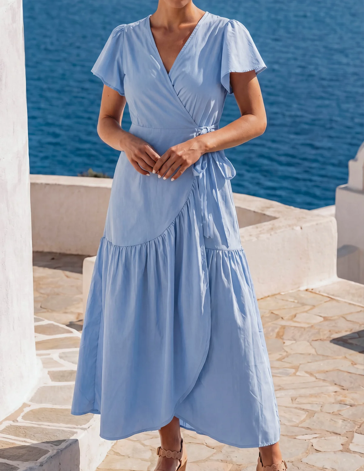 Cotton Wrap Midi Dress – Aegean